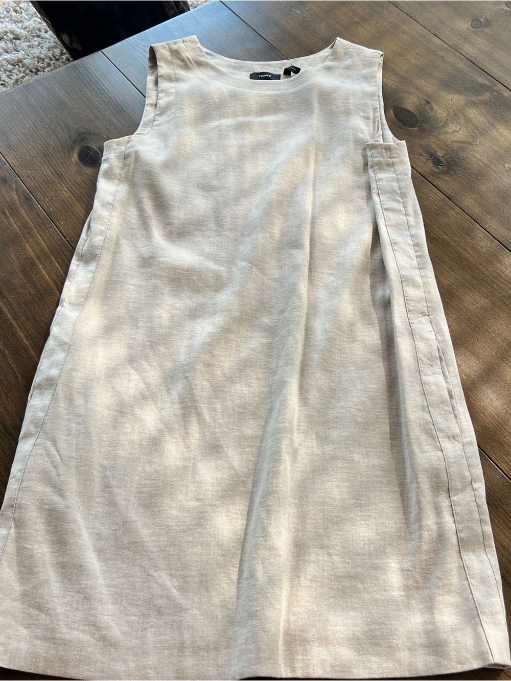 Theory Sleeveless Linen-Blend Shift Dress in Light Beige-size 10